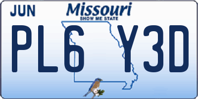 MO license plate PL6Y3D