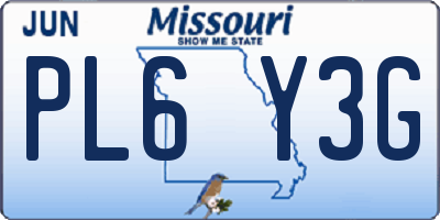 MO license plate PL6Y3G