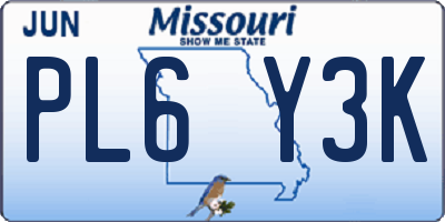 MO license plate PL6Y3K