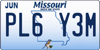 MO license plate PL6Y3M