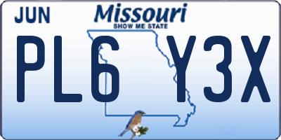 MO license plate PL6Y3X