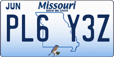 MO license plate PL6Y3Z