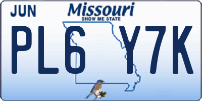 MO license plate PL6Y7K