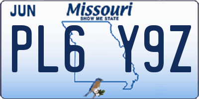 MO license plate PL6Y9Z