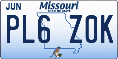 MO license plate PL6Z0K