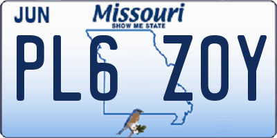 MO license plate PL6Z0Y