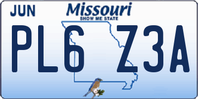 MO license plate PL6Z3A