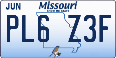 MO license plate PL6Z3F
