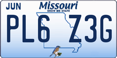 MO license plate PL6Z3G