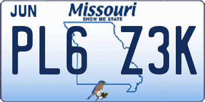 MO license plate PL6Z3K