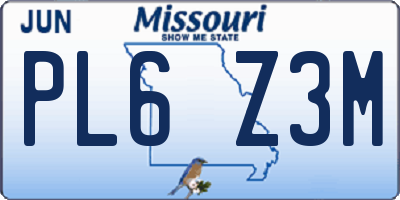 MO license plate PL6Z3M