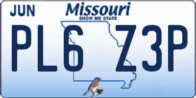 MO license plate PL6Z3P