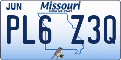MO license plate PL6Z3Q