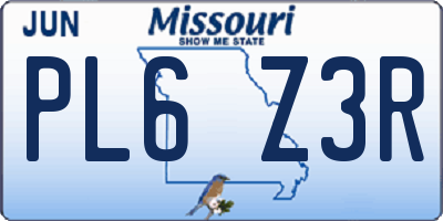MO license plate PL6Z3R