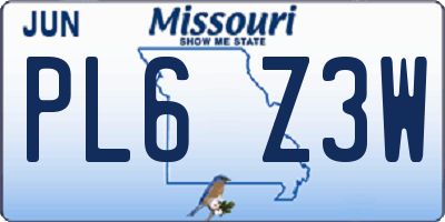 MO license plate PL6Z3W