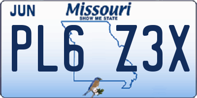 MO license plate PL6Z3X
