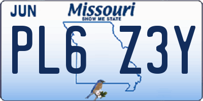 MO license plate PL6Z3Y