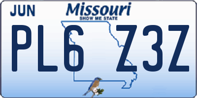 MO license plate PL6Z3Z