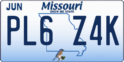 MO license plate PL6Z4K