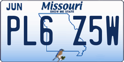 MO license plate PL6Z5W