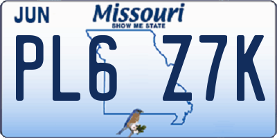 MO license plate PL6Z7K