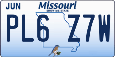 MO license plate PL6Z7W