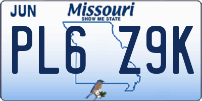 MO license plate PL6Z9K