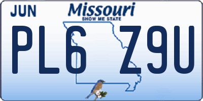 MO license plate PL6Z9U