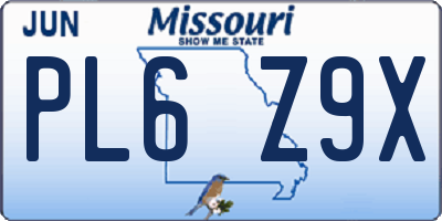 MO license plate PL6Z9X