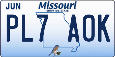 MO license plate PL7A0K