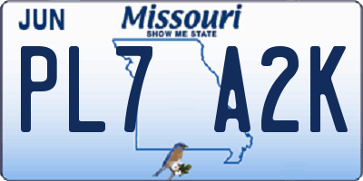 MO license plate PL7A2K