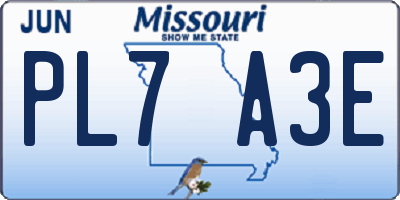 MO license plate PL7A3E