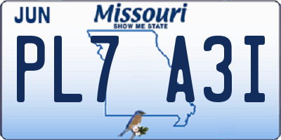 MO license plate PL7A3I