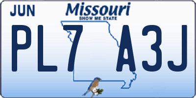 MO license plate PL7A3J