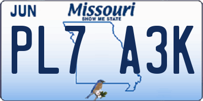MO license plate PL7A3K