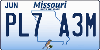 MO license plate PL7A3M