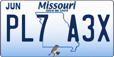 MO license plate PL7A3X