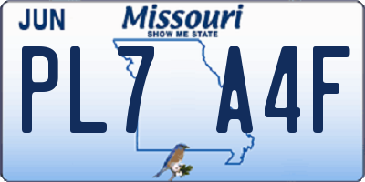 MO license plate PL7A4F