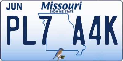 MO license plate PL7A4K