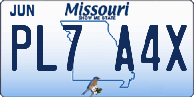 MO license plate PL7A4X