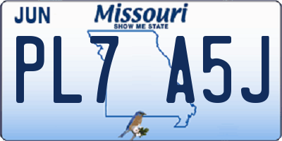 MO license plate PL7A5J