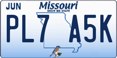 MO license plate PL7A5K