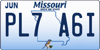 MO license plate PL7A6I