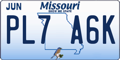 MO license plate PL7A6K