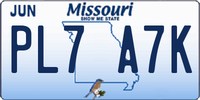 MO license plate PL7A7K