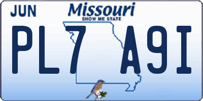 MO license plate PL7A9I