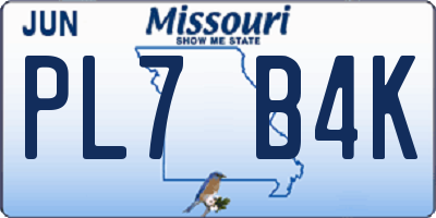MO license plate PL7B4K