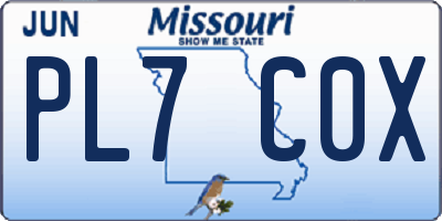 MO license plate PL7C0X