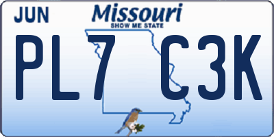 MO license plate PL7C3K
