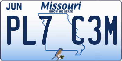 MO license plate PL7C3M